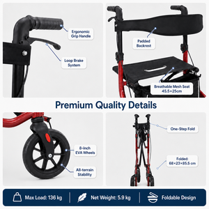 <span class=keywords><strong>Déambulateur</strong></span> médical avec siège pliable, léger, en aluminium, 4 roues, aide à la mobilité, certifié CE ISO 13485 - Product Image 3