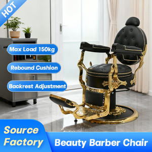Chaise de salon de <span class=keywords><strong>coiffure</strong></span> robuste, hydronique, noire et dorée, pour hommes, avec appui-tête, inclinable - Product Image 2