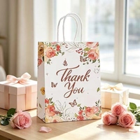 Sacs en papier vintage à imprimé floral rose avec poignée portable pour cadeaux de remerciement, idéal pour les fêtes prénuptiales et l'emballage de cadeaux d'anniversaire