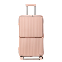 Ensemble de bagages multifonctionnel rose avec port de chargeur USB, porte-gobelet, valise de voyage avec chargeur de batterie externe