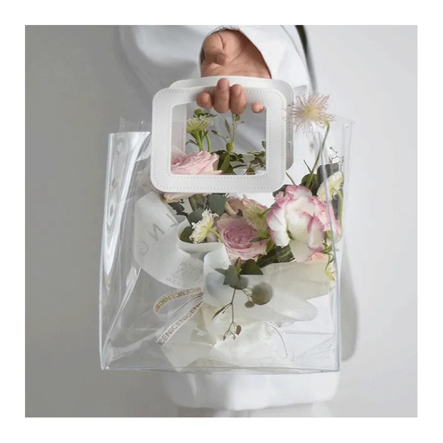 Summer Handbag 2022 Transparent PVC Tote Beach Bag Waterproof Small Luxury Boutique Jelly Bags Handbags for Wedding Gift Flower