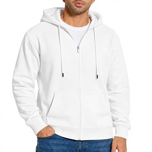 Men's White Zip-Up <b>Hoodie</b> Regular Fit Solid Color Casual Autumn Wear 100% Cotton Fleece Breathable Woven Eco-Friendly <b>Hoodie</b> - Product Image 1