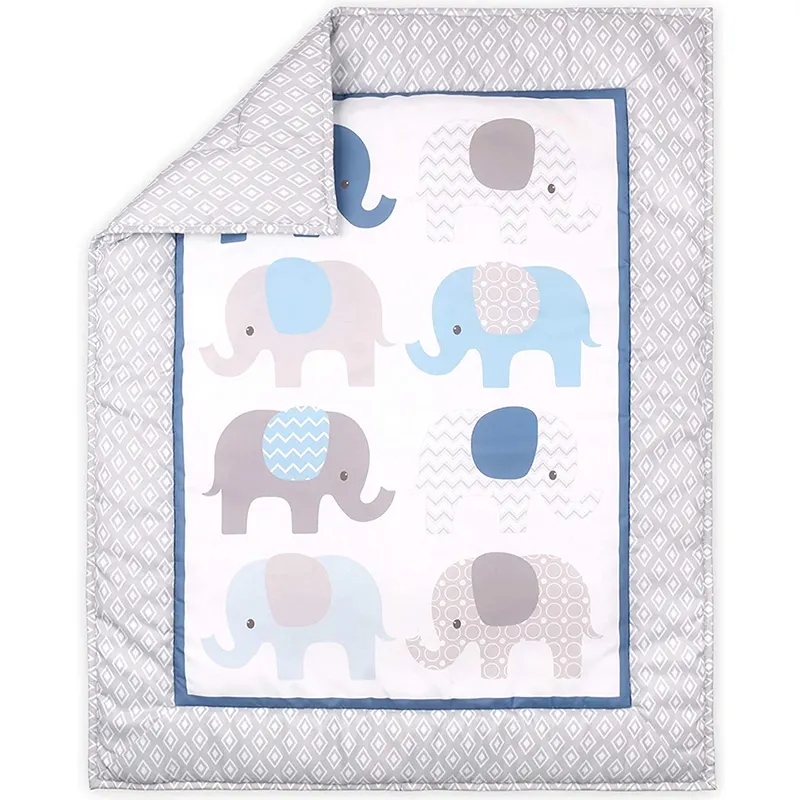 클래식 인쇄 마이크로 화이버 부드러운 패브릭 3 조각 코끼리 아기 침대 세트 침구 아기 소년