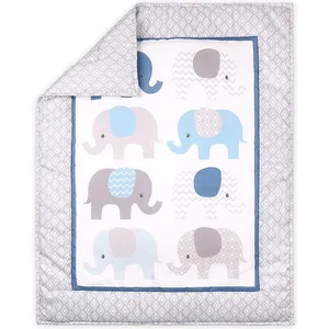Classic print microfiber soft fabric 3 Piece Elephant baby crib set bedding for Baby Boys