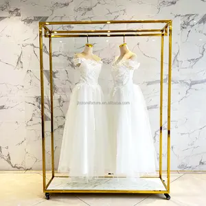 Rak Pakaian Pengantin Mewah Berbahan Stainless Steel Emas Buatan Pabrik untuk Pajangan Toko Pernikahan - Product Image 1