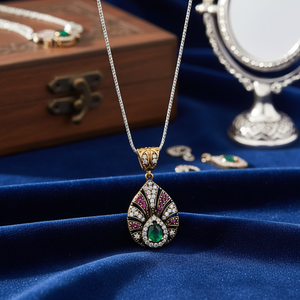 Oxidized Pear Shape <b>Emerald</b> in Authentic Silver <b>Pendant</b> Turkish Wholesale 925 Silver Jewelry - Product Image 3