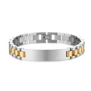 Wholesale Stainless Steel Custom <b>Engraving</b> Name Logo Watch Band Chain Wristband ID Bracelets for Men - Product Image 2