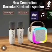 Mesin Karaoke Blue Tooth K12 Portabel Sistem Speaker PA 5.3 1-2 Mikrofon Kondensor Nirkabel Plastik untuk Bernyanyi di Rumah Keluarga