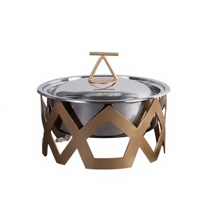 Plat à gratin moderne en acier inoxydable avec couvercle, support en fer doré écologique, chauffe-plats de luxe de qualité supérieure pour la vente en gros - Product Image 1