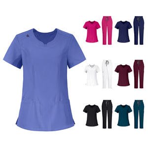 Ensemble de blouses d'infirmière unisexe extensibles dans les quatre sens, col en V, manches courtes, uniforme d'hôpital, 92% polyester, 8% élasthanne, en stock, nouvelle arrivée - Product Image 1