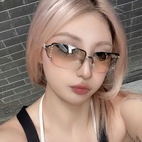 Y2k rectangle sans monture strass futuriste blanc lunettes de soleil femmes classes et chics 2023 femmes dames lunettes de soleil 2024