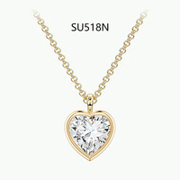 Collier Pendentif en Argent Sterling S925 avec Moissanite Sertie Clos, 1CT 2CT 3CT, Plaqué Or 18K, Bijou Minimaliste, Chaîne Ras du Cou