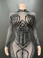 Robe de soirée longue à manches longues en strass transparents, noire et scintillante, pour femmes, taille plus, de la marque Novance Y5983, pour les événements formels