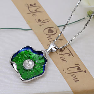 Support de pendentif en argent S925 avec feuille de lotus en résine, pour perles de 7-9 mm, accessoire de coiffure DIY, apprêts et composants de bijoux vides - Product Image 4