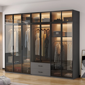 Armario de Dormitorio de Lujo Personalizado con Puertas de Vidrio, Iluminación LED Cálida, Múltiples Zonas de Almacenamiento, Rieles para Colgar, Diseño Ergonómico Moderno - Product Image 5