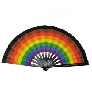 พัดไม้ไผ่สีดำขนาด 13 นิ้ว QYL สำหรับงานขายส่ง พัดมือขนาดใหญ่สำหรับงานเรฟ พร้อมลวดลายคลื่นน้ำสำหรับการเต้นรำ - Product Image 5