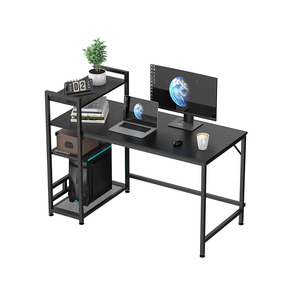 Foshan-Escritorio grande en forma de L personalizado para ordenador, mesa de esquina de madera negra con estantería, muebles combinados - Product Image 1