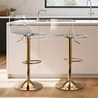 Tabouret de bar moderne en acrylique transparent, réglable et pivotant, chaise de comptoir en lucite transparente avec base dorée pour cuisine