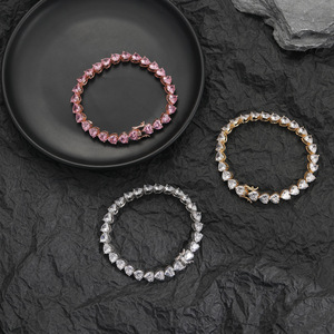 Tennis Chain 7mm Three-claw Heart-shaped Men's Tennis <b>Bracelet</b>, Hip-hop Rose Gold Single-row Chain Tanjing Fashion - Product Image 1