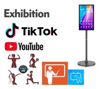 Moda movimiento libre con ruedas 21,5 23,8 27 32 pulgadas pantalla táctil quiosco Android exposición video en vivo tótem de pantalla táctil móvil