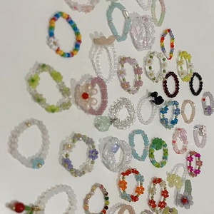 Bohemia Style Mixed Color Healing Crystal Beads <b>Rings</b> Small Flower Rice Bead Design Women Elastic <b>Ring</b> New Jewelry for Winter - Product Image 1