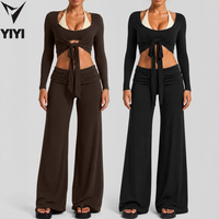 Ensembles de sport pour femmes, mode color block, pantalon de survêtement à jambe large et taille haute, pour gym, yoga, course à pied et fitness, personnalisables