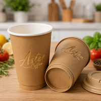 Gobelets en papier jetables à double paroi biodégradables, écologiques et recyclables avec couvercles pour café chaud, thé, café, restaurant, à emporter