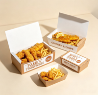 Boîte en papier kraft biodégradable et imperméable, conteneur alimentaire recyclable, emballage personnalisé avec logo, pour hamburgers, frites, en-cas