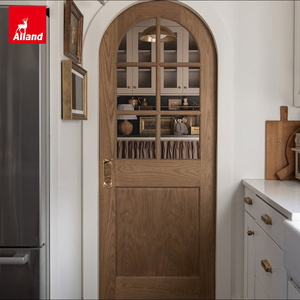 Porte de garde-manger dissimulée en <span class=keywords><strong>bois</strong></span> de noyer moderne sur mesure 2026, style français, double arche, avec verre, pour villa - Product Image 1
