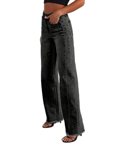 Jeans Negros de Pierna Recta para Mujer, Cintura Alta, Casuales, a la Moda, de Mezclilla, Corte Recto, Cómodos, de Primera Calidad - Product Image 1