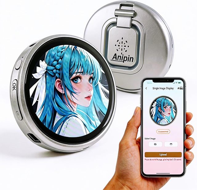AI BADGE 1.85inch IPS HD Touch Electronic Badge Pin, Bluetooth Photo & Selfie Image Transfer Digital Badge Smart AI Electronic