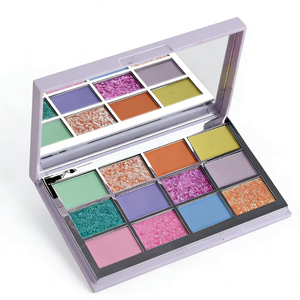 Plastic 12 Colorful Matte Duochrome <strong>Highly</strong> Pigmented Soft Creamy Easy to Wear Glitter Shimmer <strong>Rainbow</strong> Bright Powder Eye <strong>Shadow</strong> - Product Image 1