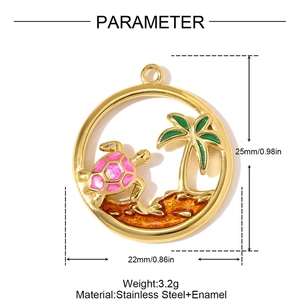 SH82 Pendentifs Bohème Océan Nature en Acier Inoxydable Plaqué Or avec Rayons de Soleil, Tortues et Raies, Ornés de Zircons Cubiques et d'Émail - Product Image 5