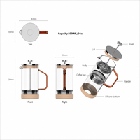 Coffret Cadeau Cafetière à piston en verre borosilicate personnalisé avec deux tasses en verre OEM ODM Couleur personnalisée Vente en gros