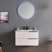 Ensemble de meuble-lavabo de salle de bain moderne OEM ODM avec vasque monobloc en céramique de pierre frittée, miroir LED en acier inoxydable, 80 cm, pour chambre à coucher