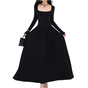 2024 New Đảng Thời Trang Quần Áo Chặt Chẽ Thanh Lịch Cổ Vuông Dài Tay Áo A-Line Pleated Viscose Đan Co Giãn Dài Chặt Chẽ Ăn Mặc - Product Image 4