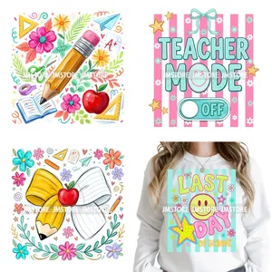 Vinilos Termoadhesivos DTF Lavables con Diseño de Flores de Verano y Temática 'Último Día de Clases' para Profesores, Listos para Prensado en Sudaderas - Product Image 1