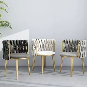 Modern Light Luxury Woven Armrest Makeup Velvet Fabric <b>Dining</b> <b>Chair</b> Living Dressing <b>Room</b> Gold Carbon Steel Salon <b>Chair</b> - Product Image 5