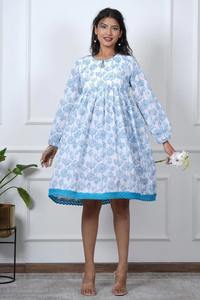 Versátil vestido de algodón de manga larga Handblock estampado tejido ideal para viajes clima de transición capas venta India - Product Image 3