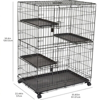 Cage pour chat à 3 niveaux, écologique et durable, avec cadre thermolaqué, facile à nettoyer, plateau amovible, portes avant, portable et pliable