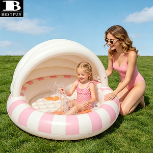 <span class=keywords><strong>Piscina</strong></span> <span class=keywords><strong>Inflable</strong></span> <span class=keywords><strong>para</strong></span> Bebés <span class=keywords><strong>con</strong></span> Toldo, PVC Reforzado, Color Rosa Cereza, Piso Suave <span class=keywords><strong>para</strong></span> Jugar al Aire Libre en el Patio Trasero - Product Image 2