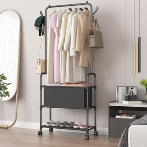 Armoire mobile non tissée pour couloir et chambre, avec étagères, porte-manteau et penderie métallique sur roulettes - Product Image 2