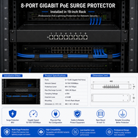 Protector de Sobretensión de Red Ethernet PoE de 8 Puertos para Montaje en Rack, Protector de Rayos Gigabit de 8 Canales RJ45 PoE para Red LAN, 6KV 10KV