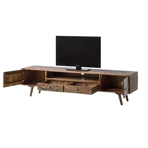 Mueble para TV Jodhpuri Woods para Hombre, Acabado Blanco, Madera Sólida, Mueble de Entretenimiento Moderno para Sala de Estar, Consola de Almacenamiento, Mueble Duradero - Product Image 6