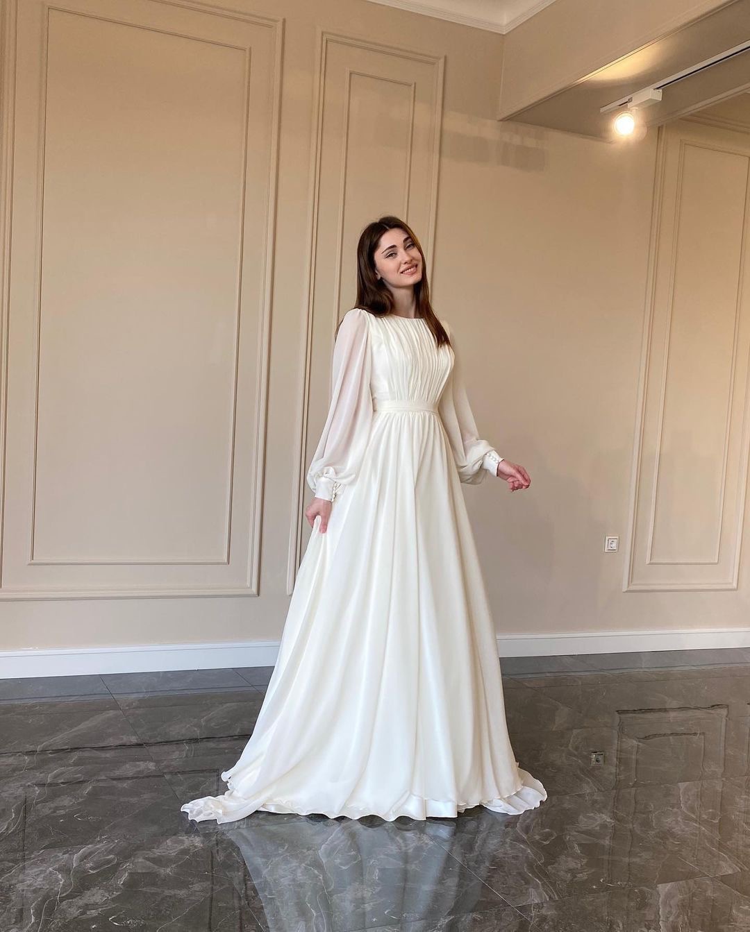 round neck long sleeve white dress Cecilia | White Crew-Neck Mini Dress With Ruffled Skirt