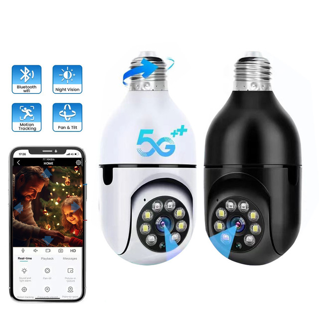 5G E27 Bulb Indoor Security Monitor Wifi Camera Full Color Night Vision Automatic Human Tracking Zoom Two-Way Audio Cloud for