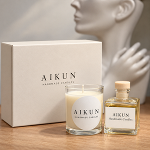 Coffret cadeau Aikun avec bougie parfumée et diffuseur à bâtonnets, logo personnalisé, emballé dans un ruban, avec boîte rigide à insert ajusté pour cadeaux d'entreprise - Product Image 2