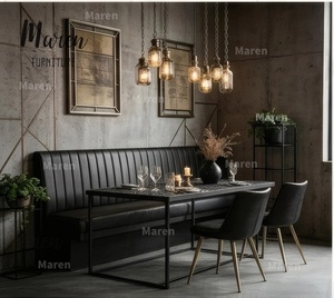 Ensemble de mobilier <span class=keywords><strong>industriel</strong></span> en cuir <span class=keywords><strong>noir</strong></span> facile à nettoyer pour restaurant de restauration rapide, table et chaises, banquette et bancs de coin - Product Image 3