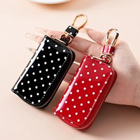 Mini pochette mignonne en cuir verni avec fermeture éclair pour femme, motif pois, étui porte-clés de voiture, plusieurs couleurs, pochette à monnaie portable avec mousqueton