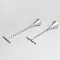 BECORA Présentoir à boucles d'oreilles moderne en alliage d'aluminium, finition argent brossé mat, support à bijoux en forme de trompette, présentoir en T multi-tailles pour vendeurs